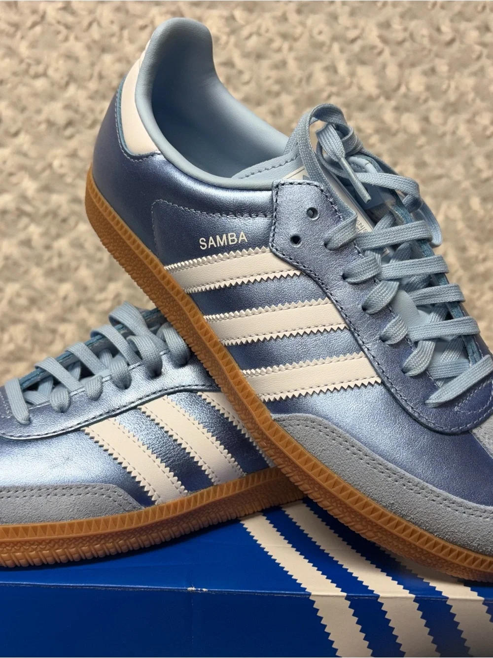 adidas OG Samba Metallic Blue Gum Sole women 7.5